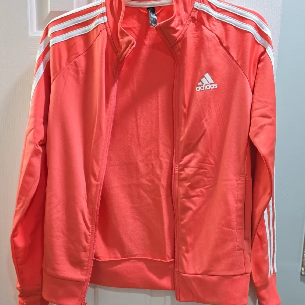 Adidas Pink/Coral Zip-Up Jacket with White Stripes Woman's Size XS - Picture 9 of 13